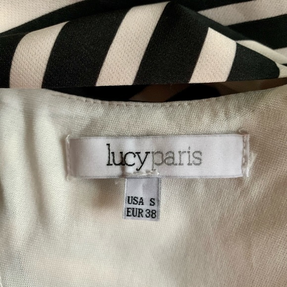 EUC Lucy Paris black and white striped deep v romper w/ pockets & pleats. Sz S. - Picture 11 of 11